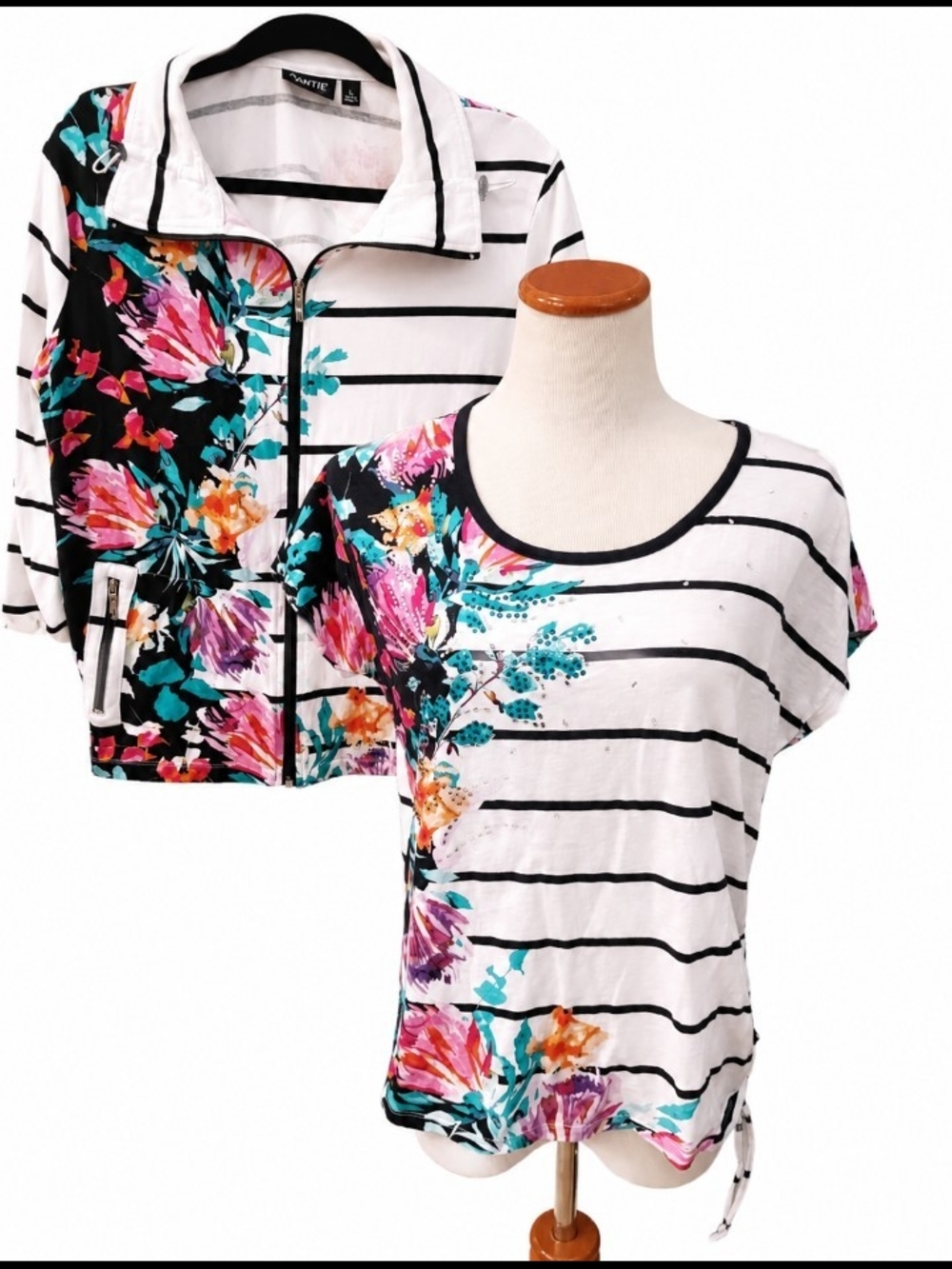 Onque Casual 2 Piece Stripe Top Jacket Set